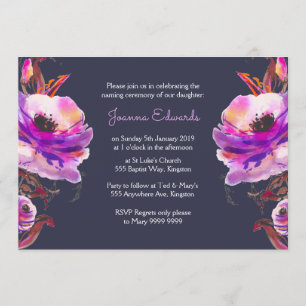 Convites Violet Watercolor Poppies Naming Ceremony Invite