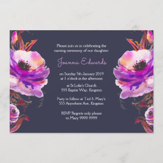 Convites Violet Watercolor Poppies Naming Ceremony Invite