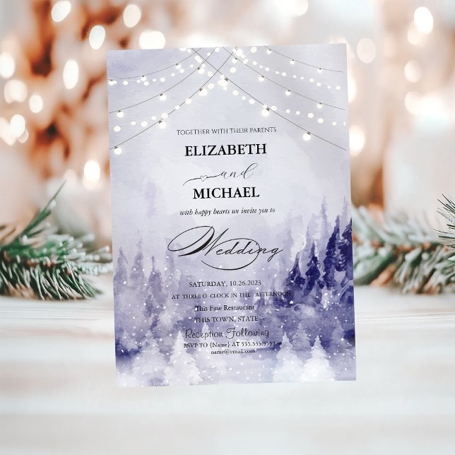 Convites Violet Winter Landscape Snow Script (Criador carregado)