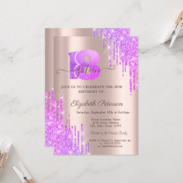 Convites Violeta Brilho Gotejante Rosa Dourado 18º Aniversá