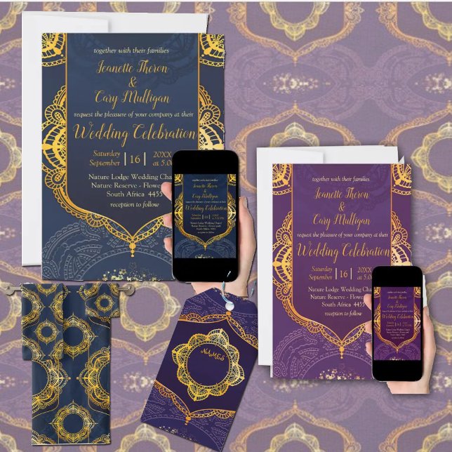 Convites Violeta com Dourado Mandalas (Criador carregado)