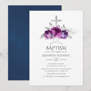 Convites Violeta e Floral Naval de Batismo ou Batizado