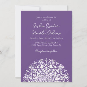 Convites Violeta Empoeirada Roxo Abstrato Mandala Casamento