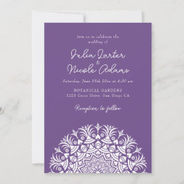 Convites Violeta Empoeirado Roxo Abstrato Mandala Casamento