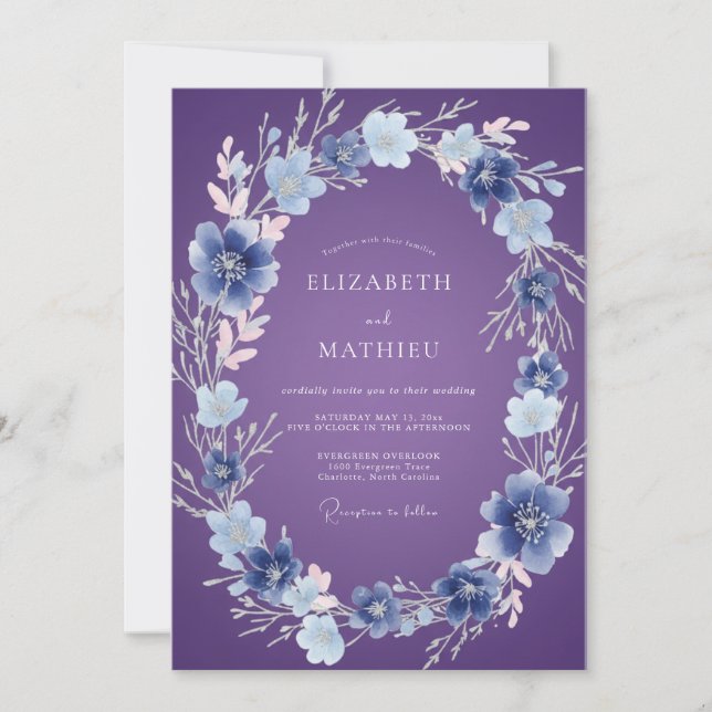 Convites Violeta Periwinkle Etérea Floral Casamento (Frente)