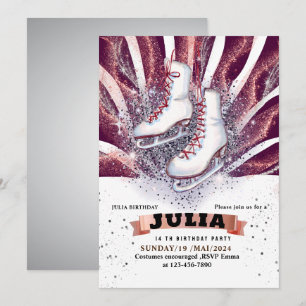 Convites violeta roxa prateada brilhante skates de gelo