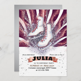 Convites violeta roxa prateada brilhante skates de gelo