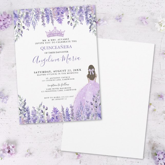 Convites Violeta Roxa Sparkle Tiara Floral Quinceañera (Purple Violet Sparkle Tiara Floral Quinceañera Invitation)