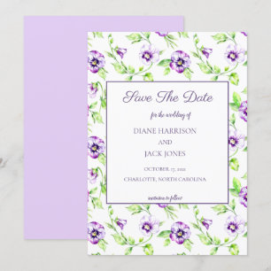 Convites Violetas Púrpuras de Aquarela Salvar a Data