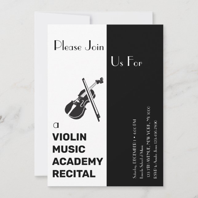 Convites Violin Music Academy Elegante Considerando Moderno (Frente)