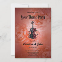Violino preto gótico com rosas vermelhas