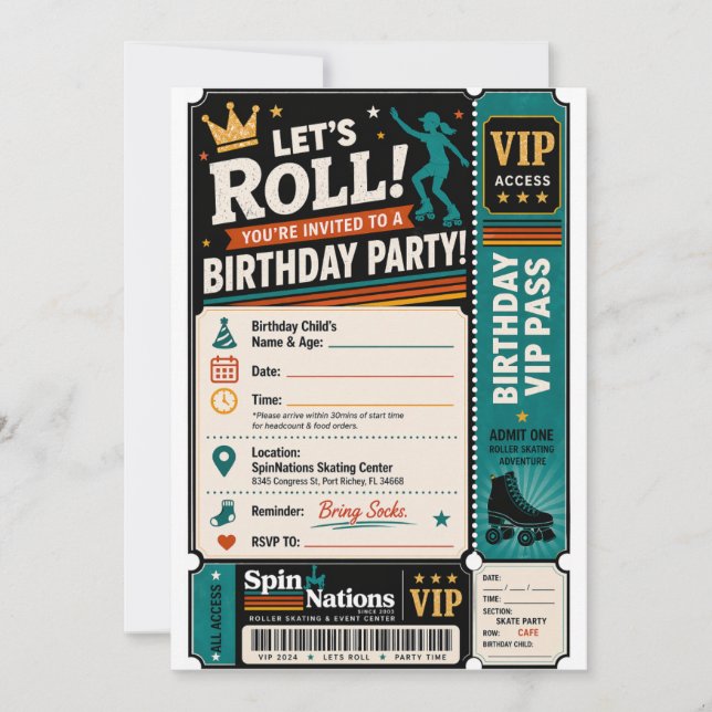 Convites VIP Birthday Invitations for SpinNations (Frente)
