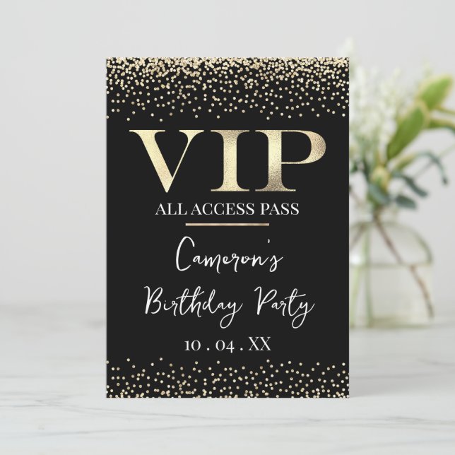 Convites VIP Dourado em Evento ou Festa Preta (Em pé/Frente)