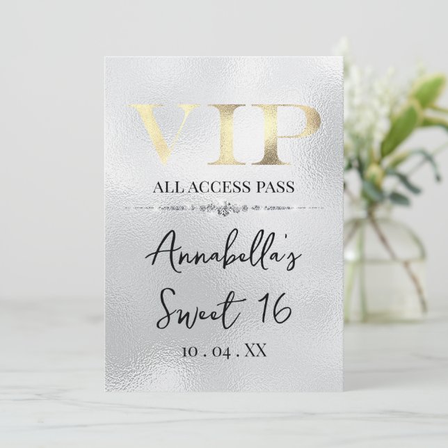 Convites VIP Glamouroso em Ouro sobre Prata (Em pé/Frente)