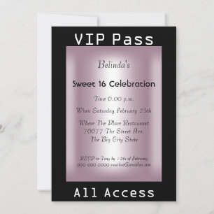 Convites VIP pass Sweet 16 Festa de aniversário Black Pink