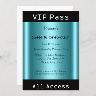 Convites VIP pass Sweet 16 Festa de aniversário Black Teal