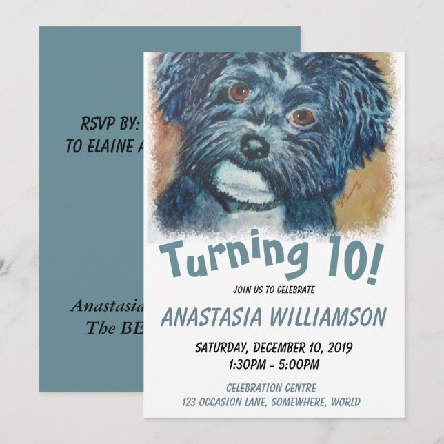 Convites Virando 10 Convidados do Havanês Negro (Frente/Verso)