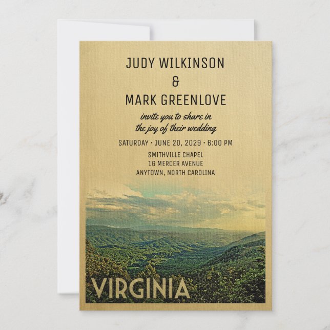Convites Virginia Wedding Invitation Vintage Mountain Colin (Frente)