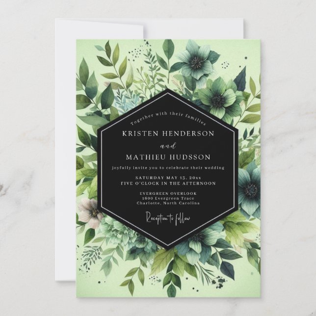 Convites Viridian Painted Flora Wedding (Frente)