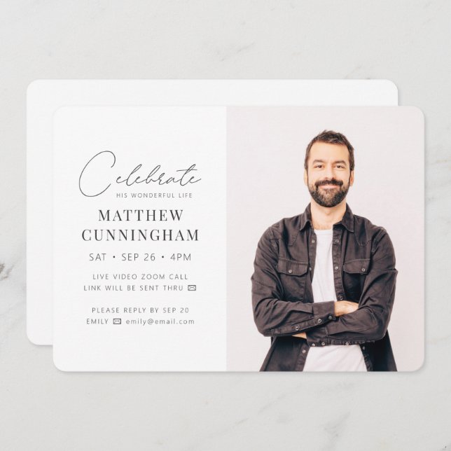 Convites Virtual Comemora Sua Foto Simples Moderna (Frente/Verso)