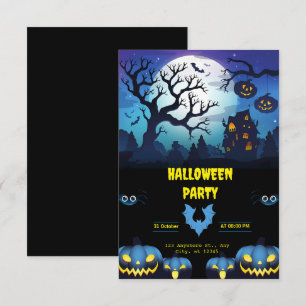 Convites Virtual de Festa de Halloween Preto e Azul