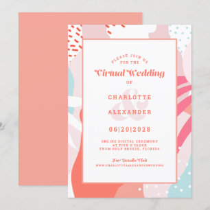 Convites Virtual Online   Coral Geométrico Abstrato Moderno