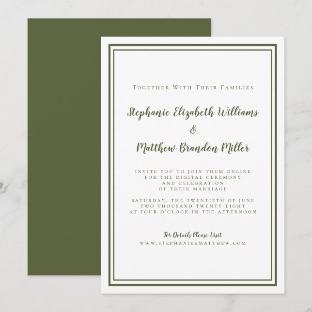 Convites Virtual Online Cyber Weding Olive Simple (Frente/Verso)