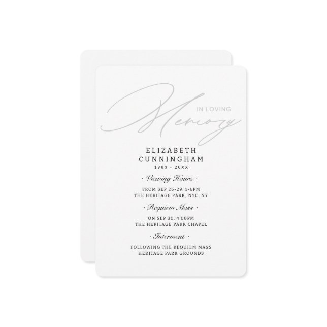 Convites Visão Simples Moderna, Réquiem, Funeral Intercalar (Frente/Verso In Situ)