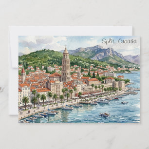 Convites Vista da arte em aquarela da Dalmácia Croácia Spli