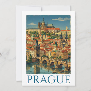 Convites Vista da Cidade Retro Vintage Praga República Tche