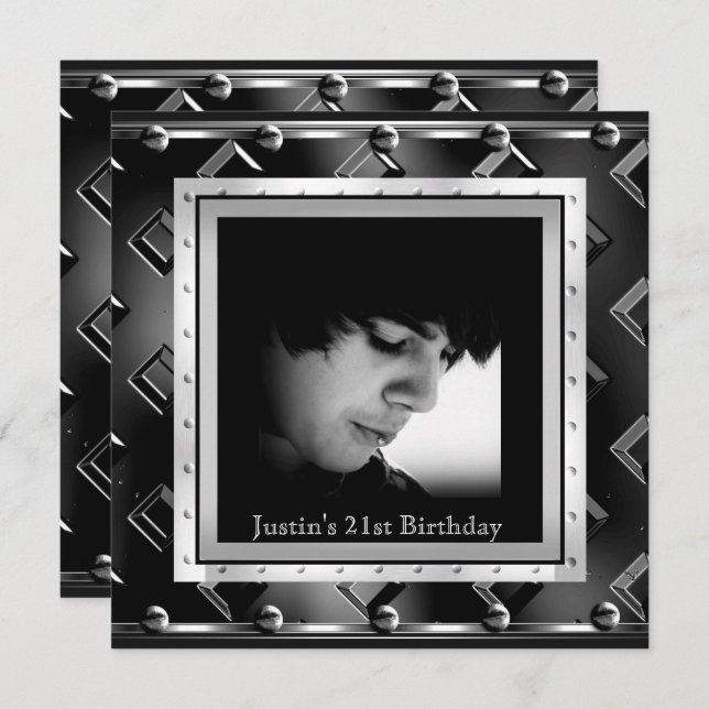 Convites Vista de metal preto de aniversário de 21 anos de  (Frente/Verso)