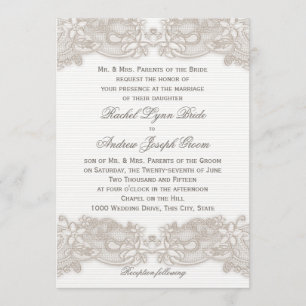 Convites Vitoriano Floral Lace Taupe e Branco