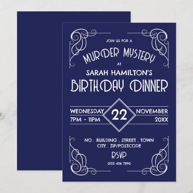 Convites Vitoriano Frame Era, Mistério de Assassinato Anive (Frente/Verso)