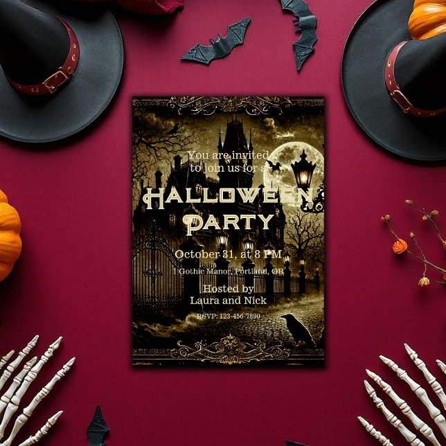 Convites Vitoriano Gótico Escuro Vintage Spooky Halloween (Dark Gothic Victorian Vintage Spooky Halloween Invitation)