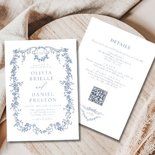 Convites Vitoriano Tudo Em Um Casamento De Código QR Azul D
