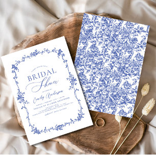 Convites Vitoriano Vintage Chá de panela Azul Francês Dusty