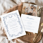 Convites Vitoriano Vintage Foto Francesa Tudo Em Um Casamen<br><div class="desc">Traga seus convidados para uma era de elegância e romance com nosso Convite de Casamento Floral Azul Vitoriano Vintage. Inspirado pela opulência da era vitoriana e adornado com delicados florais azuis franceses, esse convite expele sofisticação do eterno. Feita com muita atenção aos detalhes, a intrincada design floral e a tipografia...</div>