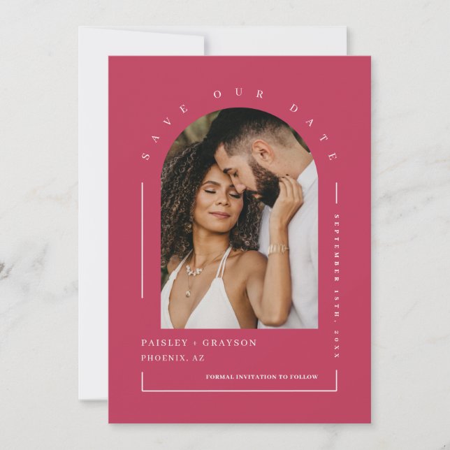 Convites Viva Magenta Boho Arch Foto Código QR Salve Nossa  (Frente)