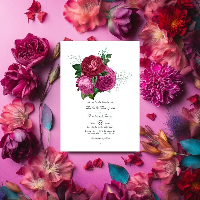 Convites Viva Magenta Casamento Floral Código QR Rsvp (Criador carregado)