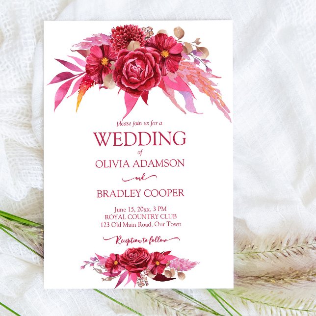 Convites Viva magenta crimson burgundy flores rosas (Criador carregado)