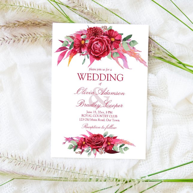 Convites Viva magenta crimson burgundy flores rosas (Criador carregado)