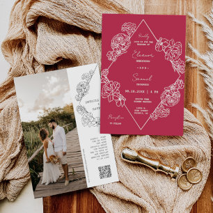 Convites Viva Magenta Linha Botânica Art Boho Código QR Fot