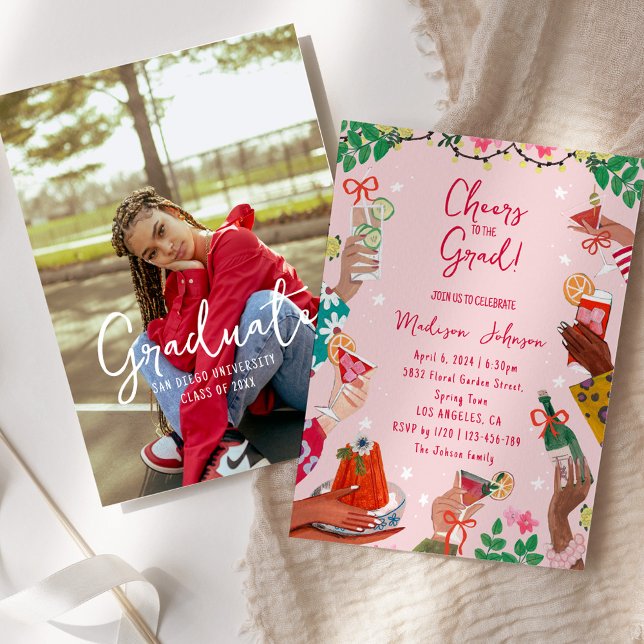 Convites Vivas Coloridos à Festa de Formatura do Graduado (Colorful Cheers to the Grad Graduation Party Invitation)