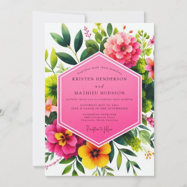 Convites Vivid Pink Floral Romantic Wedding (Frente)