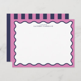 Convites vivid Pink & Navy Wavy Border Note Card
