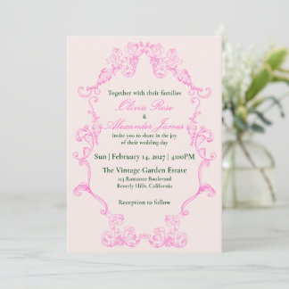 Convites Vivid Pink Y2K Anime Gothic Cat Wedding Invitation