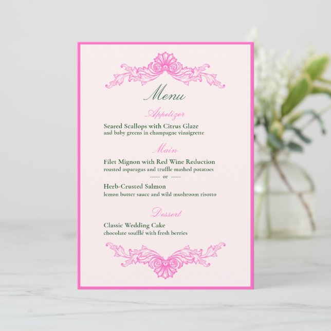 Convites Vivid Pink Y2K Anime Gothic Cat Wedding Menu (Em pé/Frente)