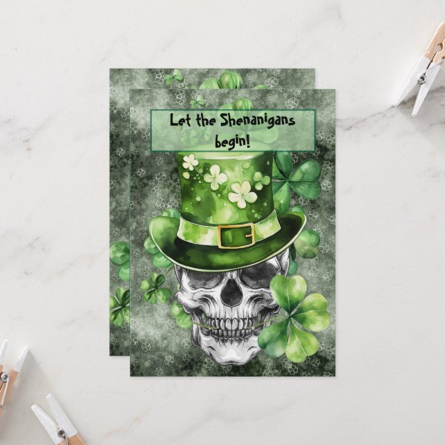 Convites Vivid Skull with Green Hat Illustration (Frente/Verso In Situ)