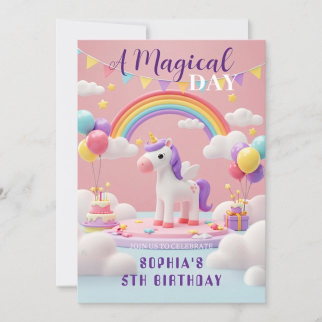 Convites Voar com Unicorn - Festa de aniversário (Frente)