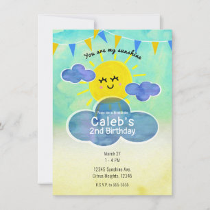 Convites Você é meu Sol Amarelo & Festa de Aniversário Azul